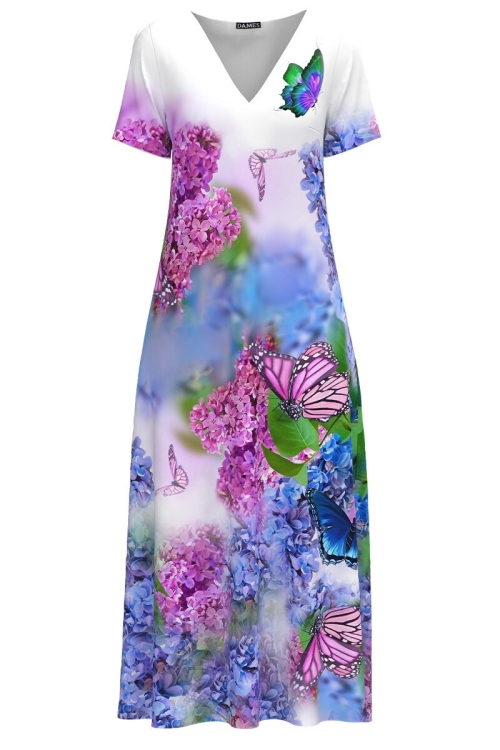 Rochie de vara alba lunga cu buzunare imprimata cu model floral Multicolor CMD2821 - Img 2