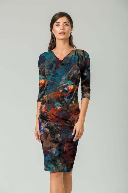 Rochie din catifea imprimata digital Abstract CMD238 - Img 2