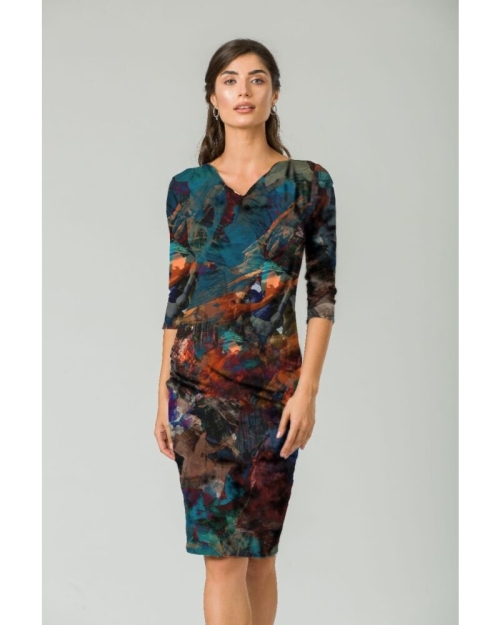Rochie din catifea imprimata digital Abstract CMD238 - Img 1