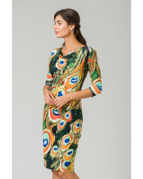 Rochie din catifea imprimata digital Paun CMD237 - Img 3