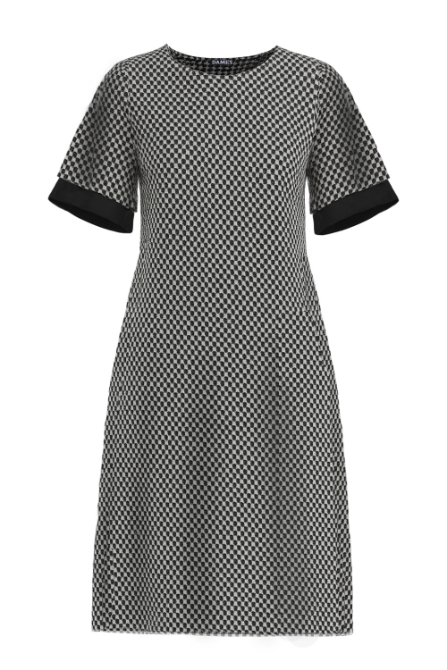 Rochie din voal pepit cu negru cu maneci clopot