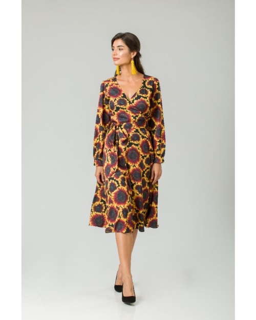 Rochie eleganta cu maneca lunga imprimata Floarea soarelui CMD219 - Img 6