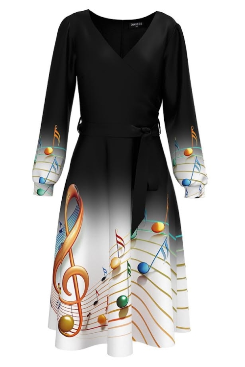 Rochie eleganta cu maneca lunga imprimata Portativ AW24