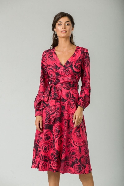 Rochie eleganta cu maneca lunga imprimata Trandafiri CMD233 - Img 8
