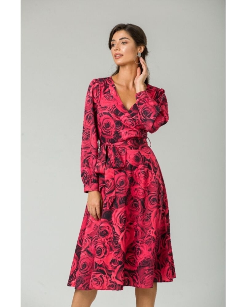 Rochie eleganta cu maneca lunga imprimata Trandafiri CMD233 - Img 6