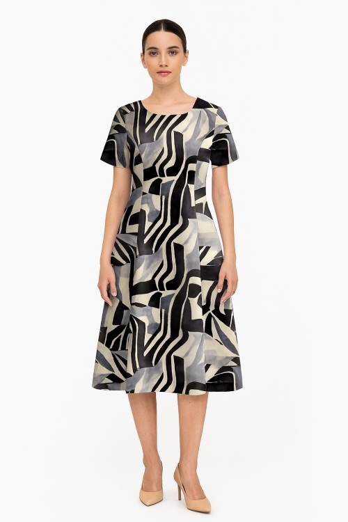 Rochie eleganta din crepe imprimata abstract