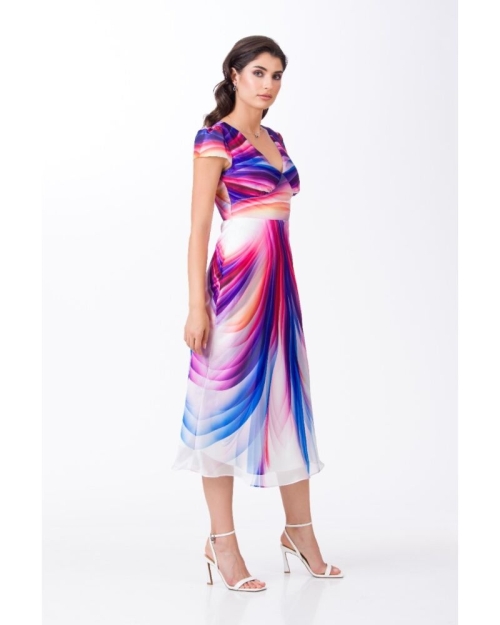 Rochie eleganta din organza si satin imprimata multicolor abstract SS24 - Img 5