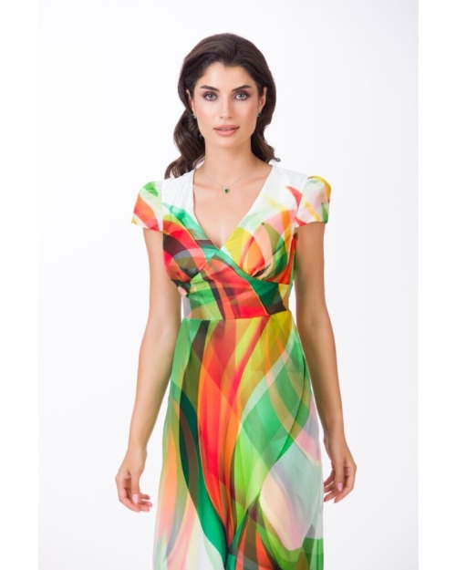 Rochie eleganta din organza si satin imprimata multicolor SS24 - Img 6