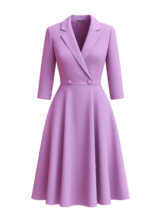 Rochie eleganta lila tip pardesiu petrecuta cu buzunare