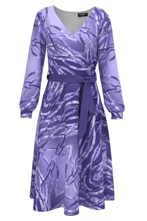 Rochie eleganta mov lila cu maneca lunga si imprimeu abstract CMD1747 - Img 2