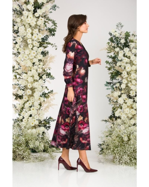 Rochie eleganta neagra cu maneca lunga si imprimeu Floral CMD1401 - Img 6