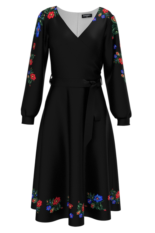 Rochie eleganta neagra imprimata cu model floral traditional SS25