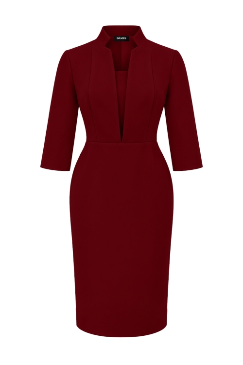 Rochie eleganta visinie cu rever si decolteu in V