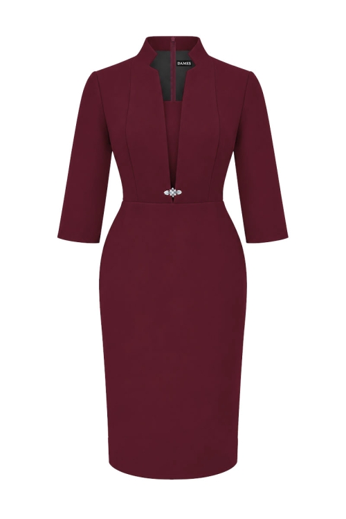 Rochie eleganta visinie cu rever si decolteu in V
