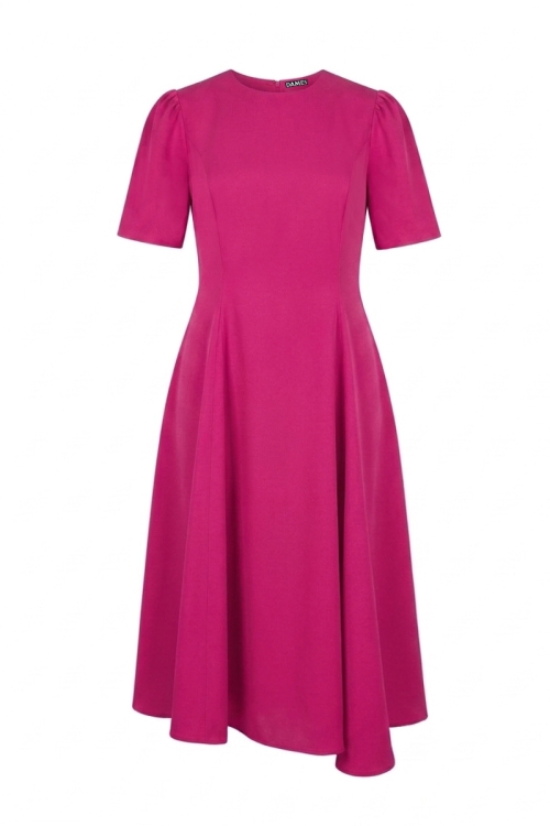 Rochie fucsia din vascoza premium satinata cu croiala asimetrica