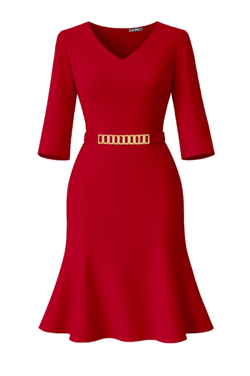 Rochie in clini tip sirena rosie cu accesoriu detasabil