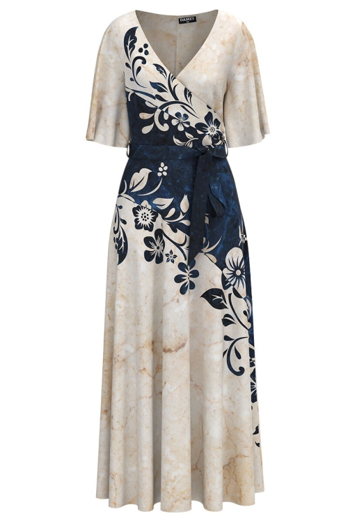 Rochie in doua culori lunga eleganta de seara imprimata cu model floral CMD2443 - Img 2