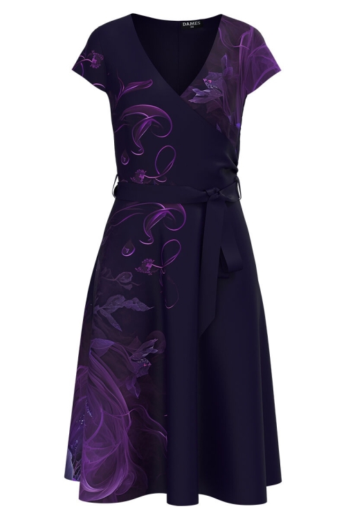 Rochie indigo eleganta de vara cu maneca scurta imprimata floral CMD4351 - Img 2