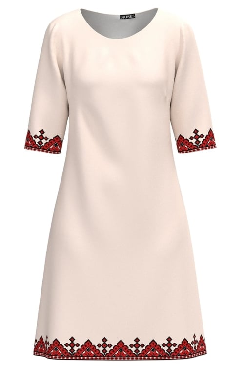 Rochie ivory casual imprimata cu model traditional Stoc