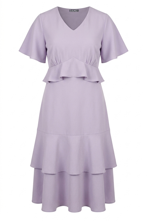 Rochie lila din crepe cu volane