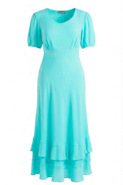 Rochie lunga azurie din vascoza premium satinata