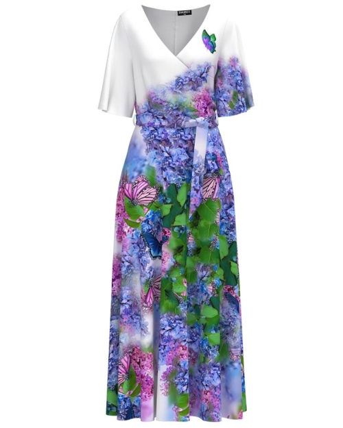 Rochie lunga eleganta de seara imprimata Flori de liliac CMD4174