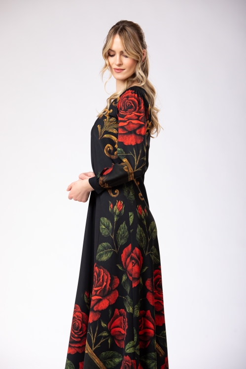 Rochie lunga imprimata Noir Rose - Img 5