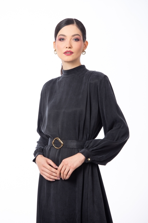Rochie lunga neagra din vascoza si lyocell - Img 3