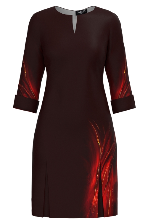 Rochie maro casual cu detalii imprimate abstract