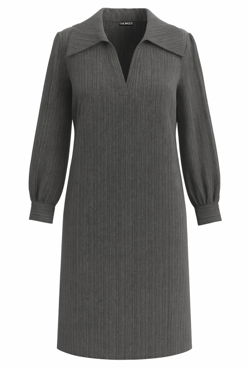 Rochie midi cu buzunare din stofa gri cu dungi