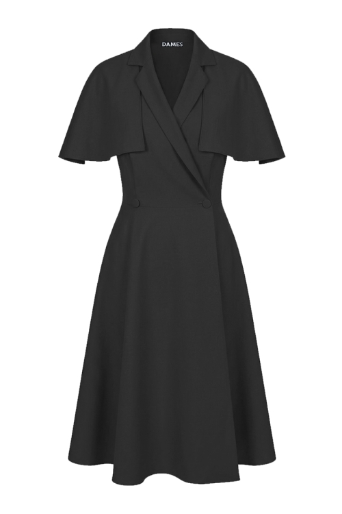 Rochie neagra cu pelerina detasabila si bust petrecut