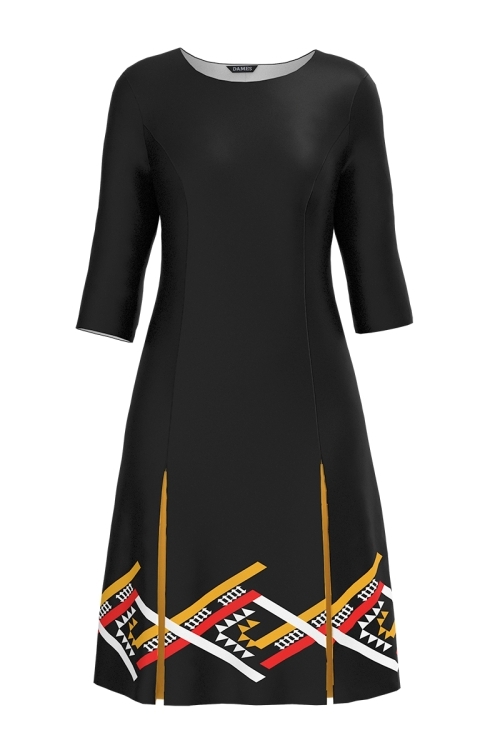 Rochie neagra cu pliuri imprimata traditional