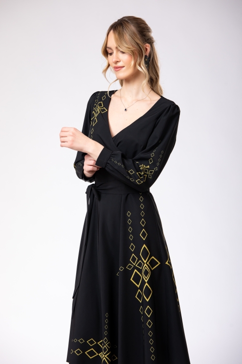Rochie neagra eleganta cu maneca lunga imprimata Infinit - Img 4
