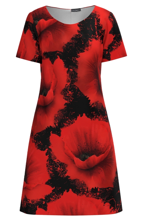 Rochie neagra evazata imprimata floral maci