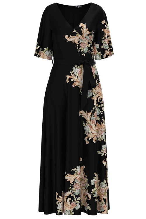 Rochie neagra lunga eleganta de seara imprimata cu model floral CMD2590 - Img 2