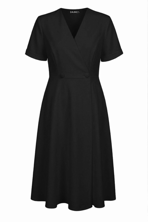 Rochie neagra tip pardesiu petrecuta maneca scurta