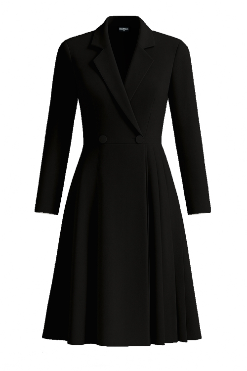 Rochie neagra tip sacou cu nasturi si pliuri