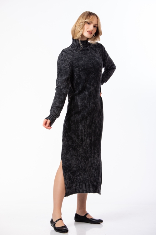Rochie neagra tricotata din bumbac - Img 2