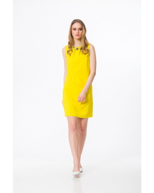 Rochie office galbena cu plii la decolteu M128G - Img 1