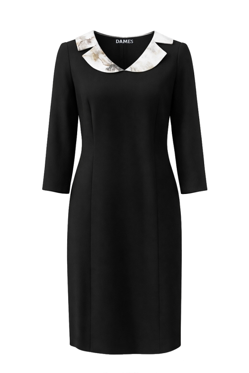 Rochie office neagra cu guler in contrast
