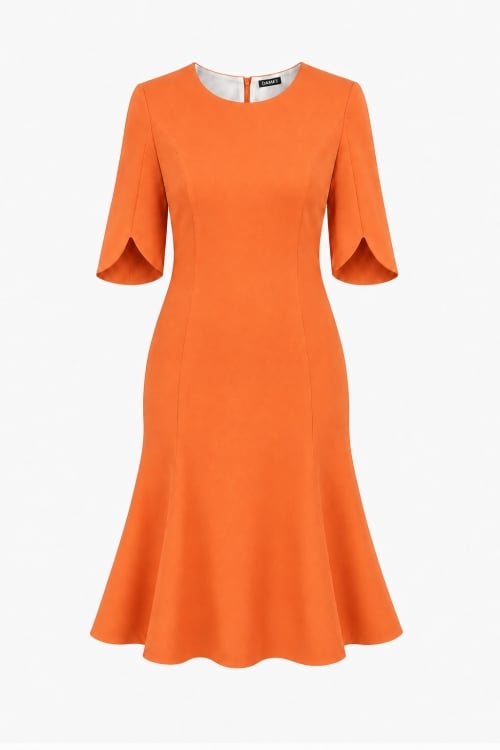 Rochie oranj in clini cu maneca asimetrica