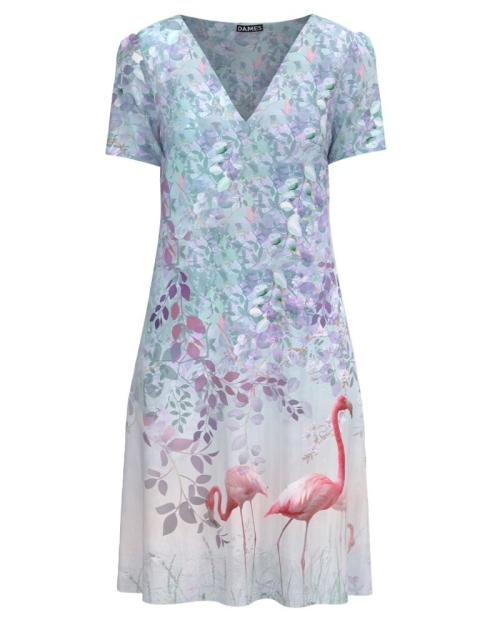 Rochie pastelata casual de vara imprimată cu model Flamingo CMD2884 - Img 1