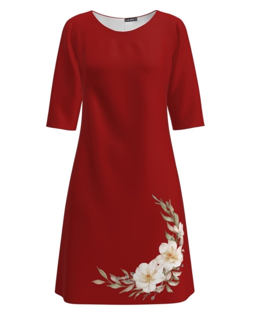Rochie rosie casual imprimata cu model floral CMD1378 - Img 1