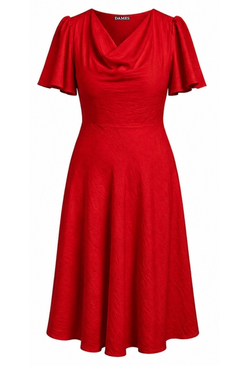 Rochie rosie din vascoza cu decolteu amplu