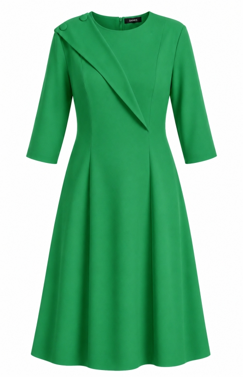 Rochie verde in clini cu detaliu asimetric pe bust