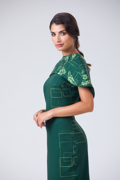 Rochie verde lunga cu capa detasabila AW24 - Img 4