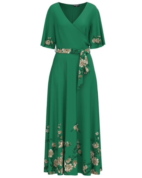 Rochie verde lunga eleganta de seara imprimata Floral CMD4336