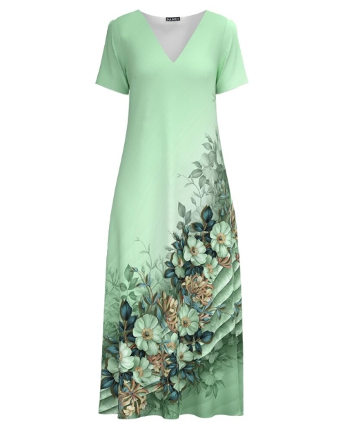 Rochie vernil de vara lunga cu buzunare imprimata cu model floral