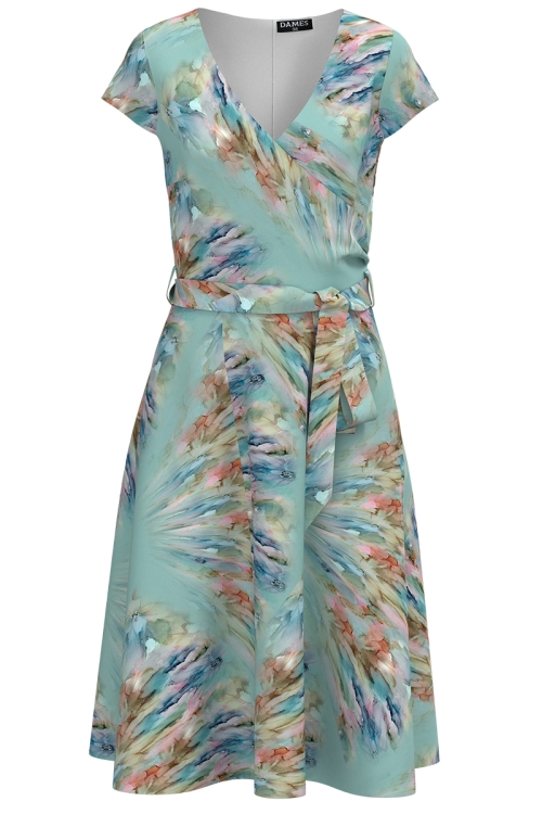 Rochie vernil eleganta de vara cu maneca scurta imprimata abstract