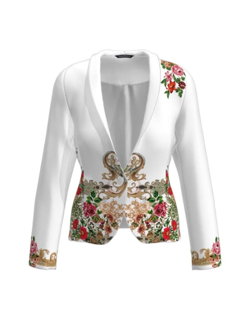 Sacou alb cambrat imprimat cu model floral CMD2700
